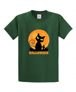 Black Cat in Graveyard Classic Unisex Kids and Adults T-Shirt For Halloween